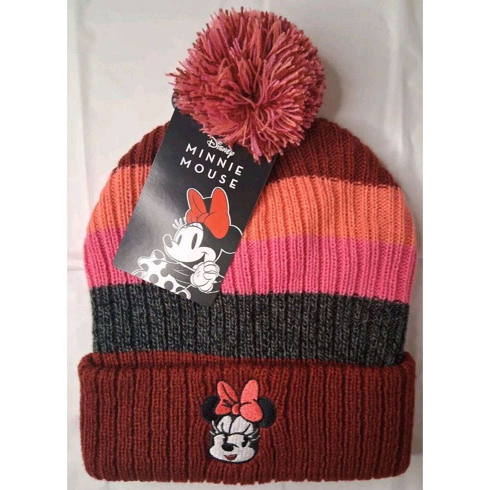 Disney Adult/Kids MINNIE‎ MOUSE Embroidered Pom Beanie Knit Hat ~ Brand New!